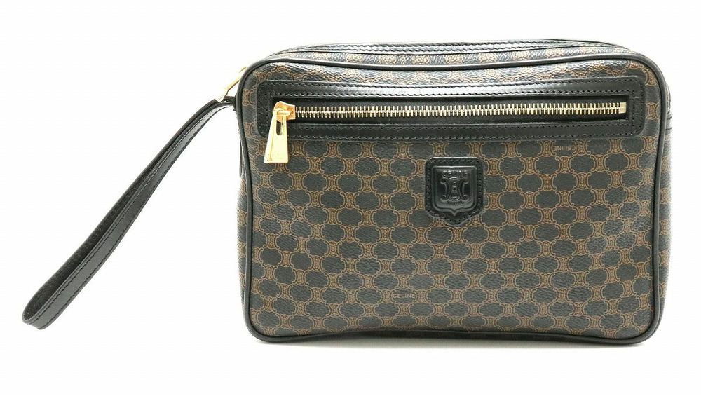 Celine Macadam Pouch Clutch Shoulder Bag Black Brown